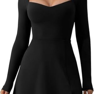 Women's Sweettheart Neckline Long Sleeve Dress